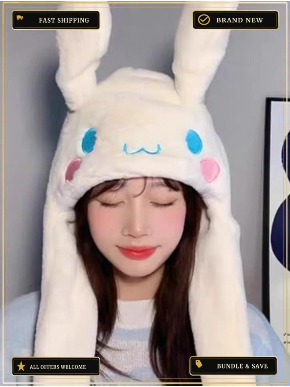 Cute Plush Ear Moving Winter Hat Funny Cartoon Animal Warm Cap One Size